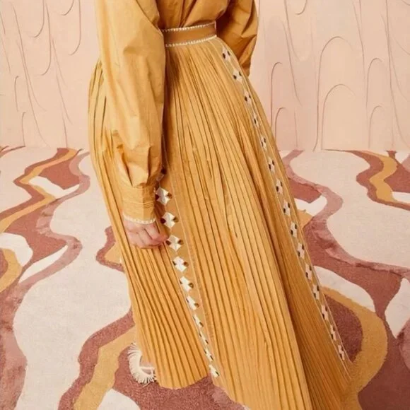 NWOT Resort 2024 ULLA JOHNSON Sabina Embroidered Midi Skirt in Pampas XS $450